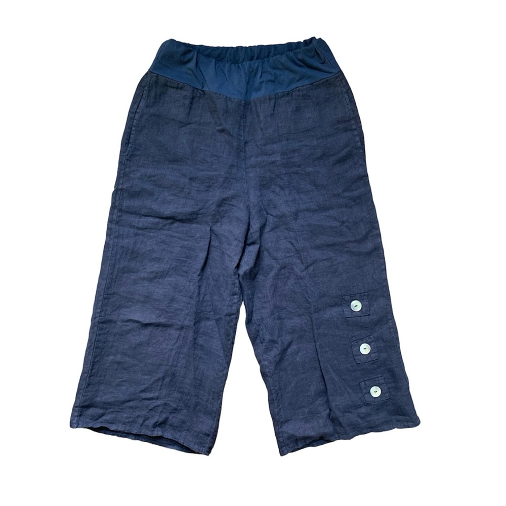 Luca Vanucci Navy Blue Wide Leg Linen Capri Pants S
